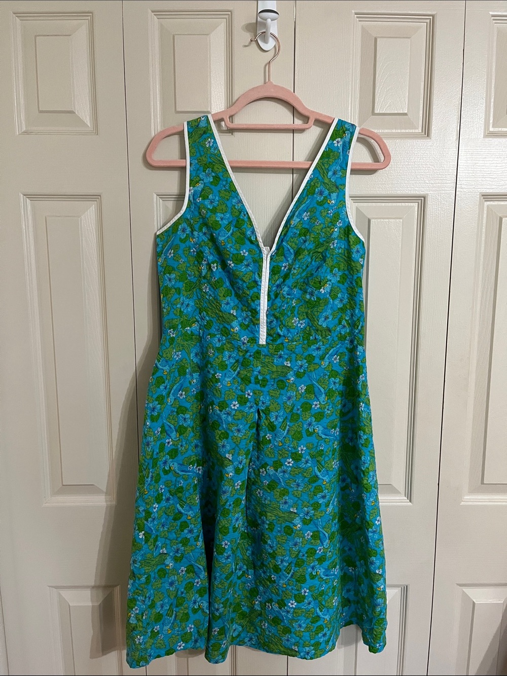 Vintage Pappagallo Green and Blue Floral V-Neck Sundress